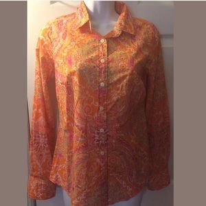 J. CREW The Perfect shirt printed cotton Paisley orange pink button down 23871